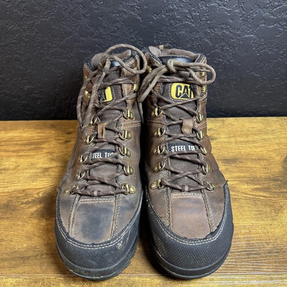 Caterpillar Mens Outline Steel Toe Waterproof Work Boots Brown Leather P90935 12 - Picture 2 of 6
